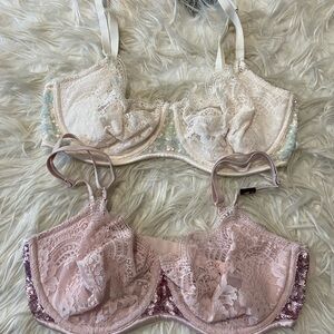 Victoria's Secret Dream Angels Lace & Sequin Bra Set - Cream and Pink